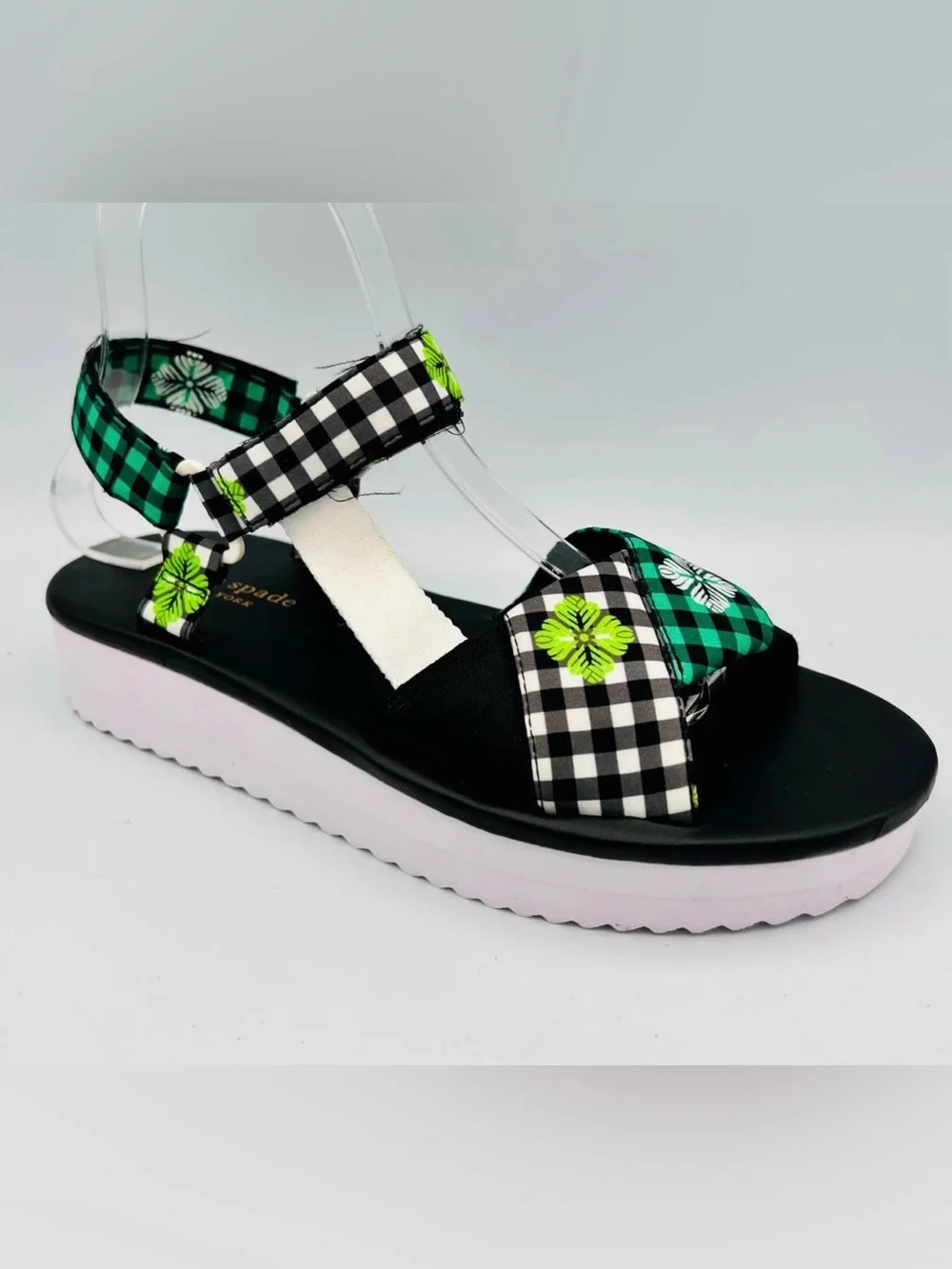 KATE SPADE Dotty Gingham Velcro Platform Sandals NIB